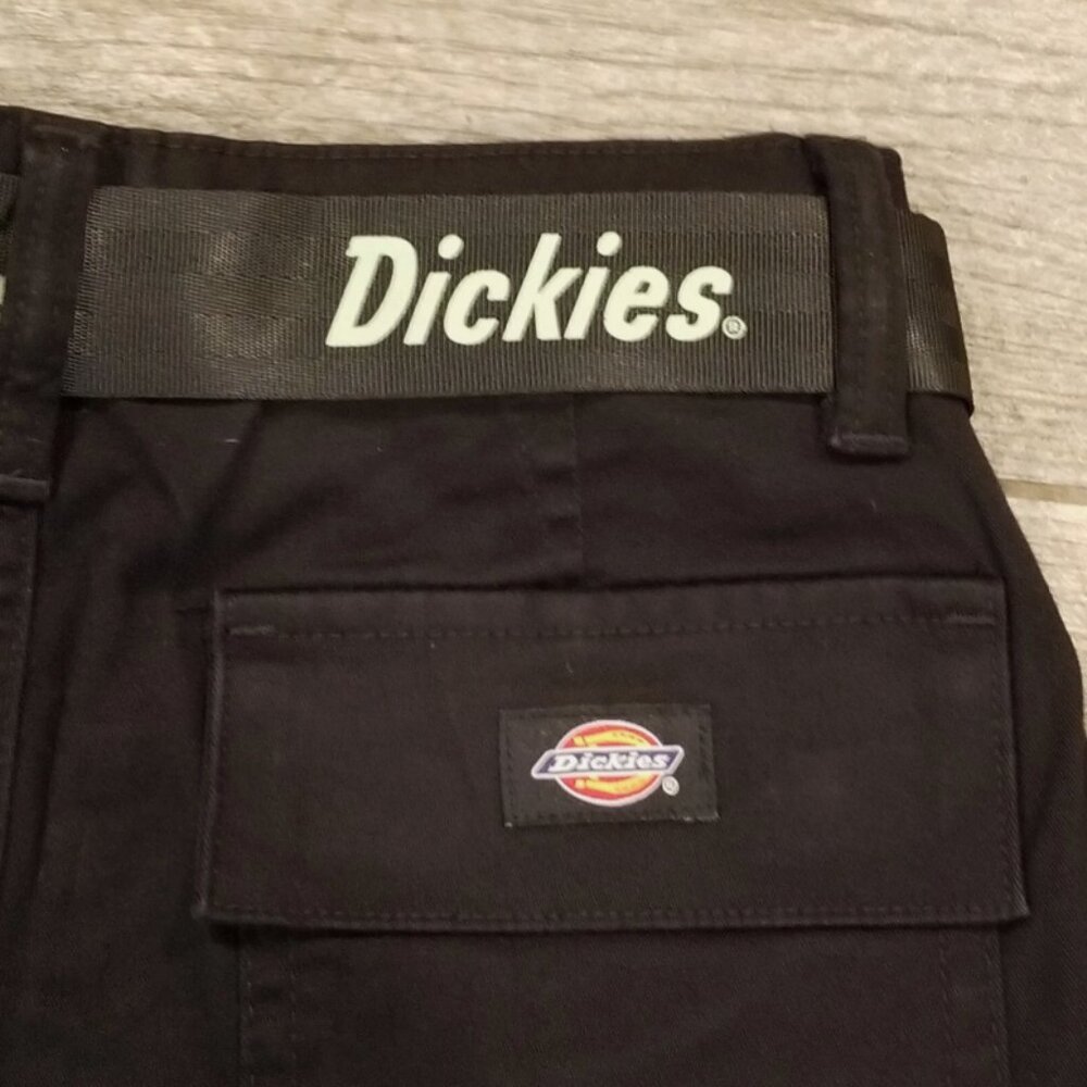 Dickies Women's Relaxed Baggy Fit Cropped Cargo Pants Belt Belted Black New - Picture 9 of 10